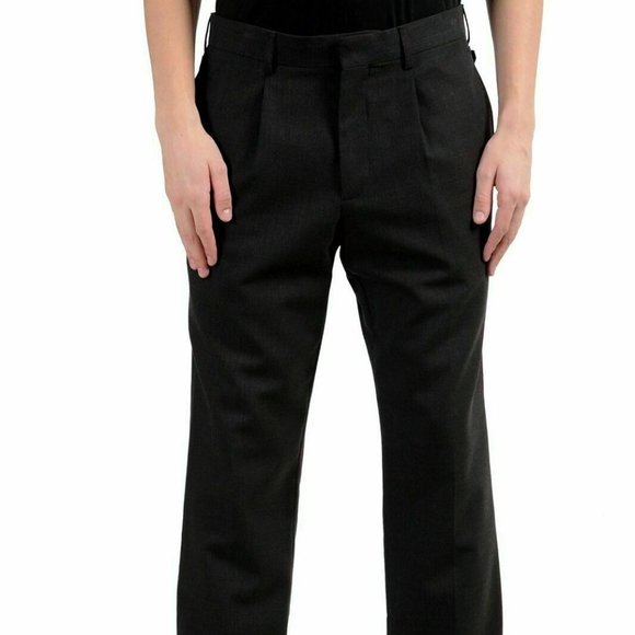 Versace Men's 100% Wool Brown Pleated Dress Pants